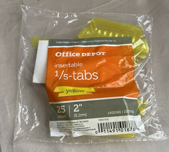 Office Depot Insertable 1/5 Tabs 2” Yellow 25 Count