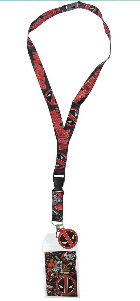 Marvel Deadpool Lanyard W/Collectable Sticker & 2” Rubber Charm