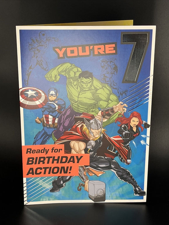 Marvel Avengers  7th  Birthday Greeting Card w/Envelope