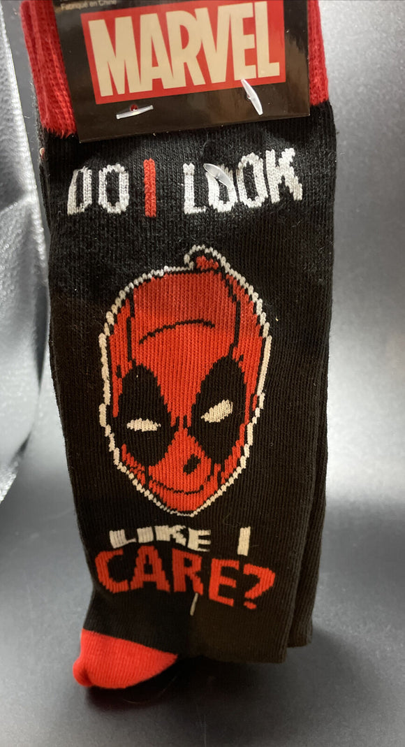 Marvel Deadpool “Look Like I Care” & Logo 2Pack Mens Socks Sz 6-12