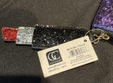 Avenue 9 Purple Glitter Zipper Pouch with Blk Glitter Lipstick Charm