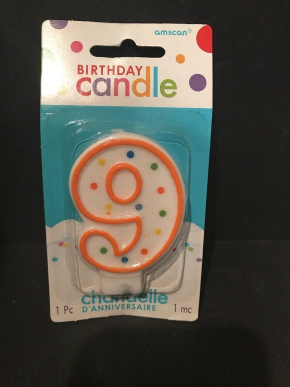 Orange Number 9 Birthday Candle With Polka Dots NEW
