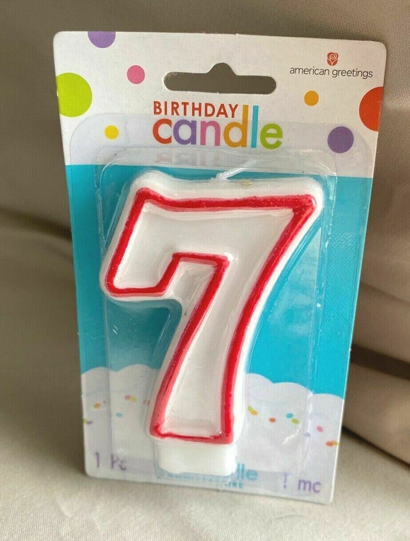 American Greetings #7 Candle White with Red Outline NEW