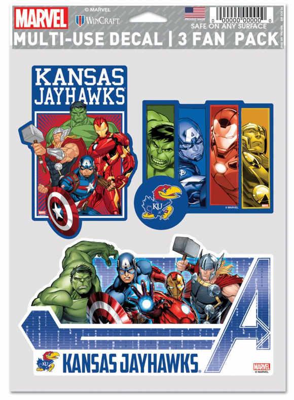 Kansas Jayhawks Avengers  Marvel Multi-Use Decal 3 Fan Pack