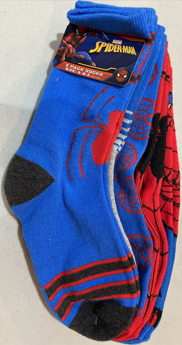 Spiderman Youth Socks 5 Pairs Size 6-8.5
