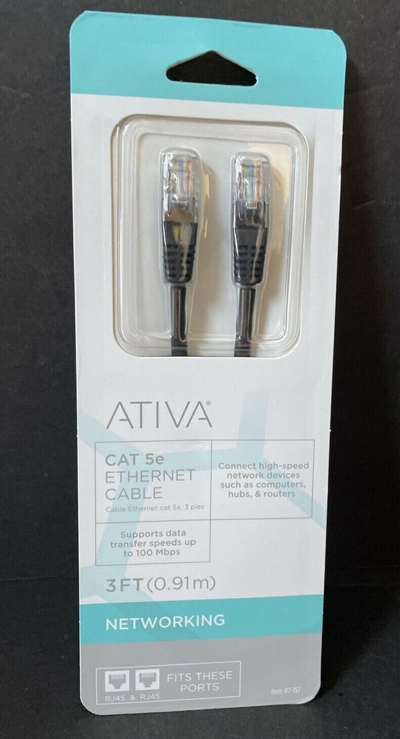 Ativa Cat-5e Ethernet Cable 3 Ft RJ45 Male Conect High Speed Network New