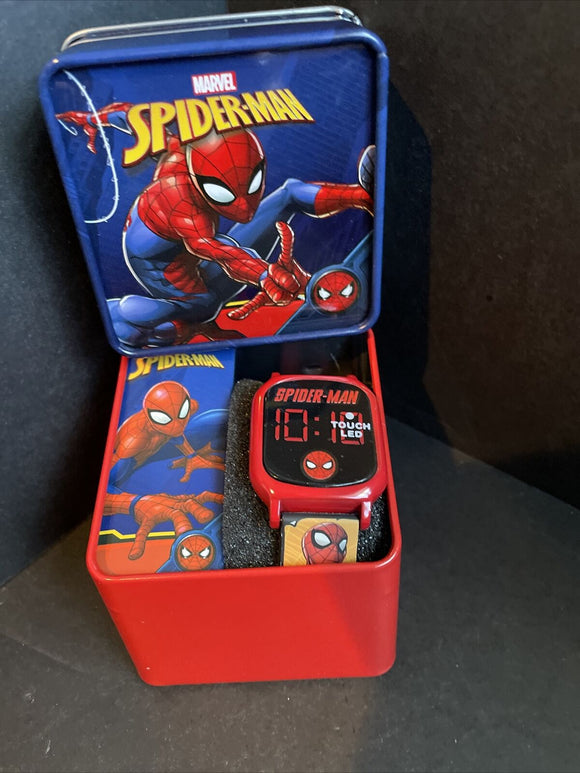 Spiderman Kids Touch Screen LED Watch In Metal Gift Box