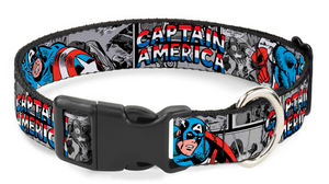 Plastic Clip Collar - Marvel CAPTAIN AMERICA 2-Poses/Comic Blocks: WCA046 15"-26"