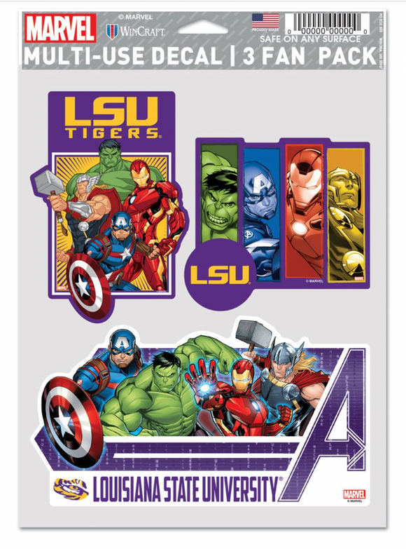 Louisiana State University LSU Avengers  Marvel Multi-Use Decal 3 Fan Pack