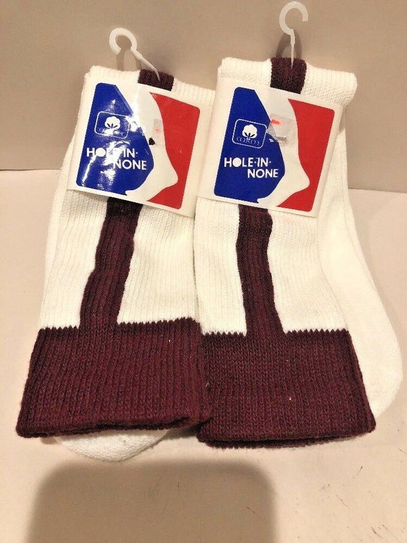 2 Pairs Hole-in-None White/Maroon Over the Calf Baseball Socks Sz 7-9  NEW