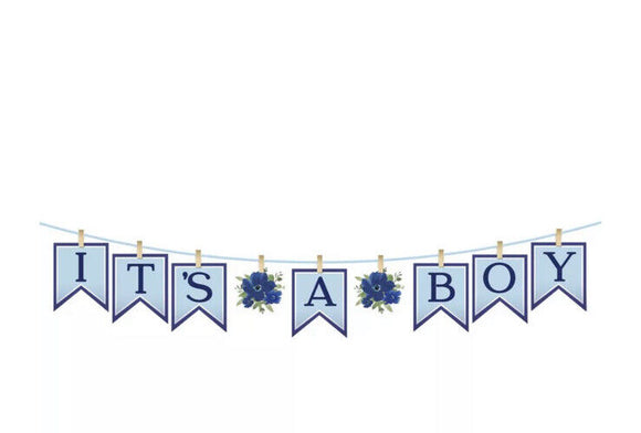 It’s A Boy In Bloom Baby Shower Clothespin Pennant Banner 12ft