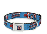Captain America w/Action Pose Weathered Blue Seatbelt Collar 1”wide Large 15”-26