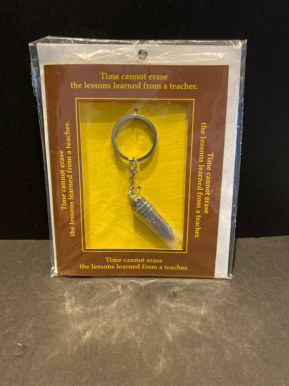 Teacher Pencil Metal Keychain and Greeting Card  Russ NEW