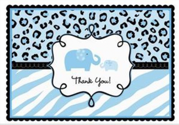 Sweet Safari Boy Jungle Animal Blue Baby Shower Party 20 Thank You Notes Cards