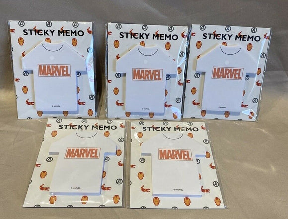 Marvel T-shirt Sticky Notes 40 Sheets Per Pad 2-1/2” X 2-1/4” (5 Pad Lot)