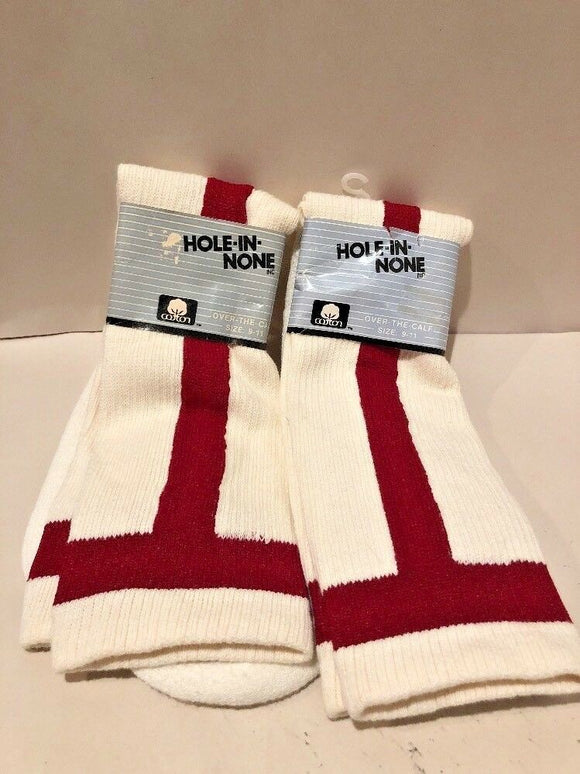 2 Pairs Hole-in-None White/Red Baseball Socks Sz 9-11 NEW