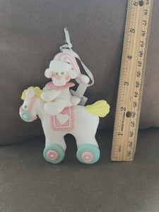 Pink Baby Bear On Horse Ornament Encore 2004 NEW