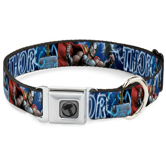Thor Avengers Icon Silver/Black Seatbelt Buckle Collar - WTH023 Large