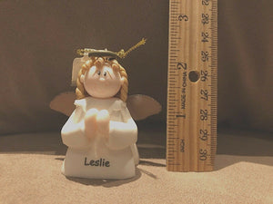 Leslie Personalized Angel Ornament 2.5” NEW