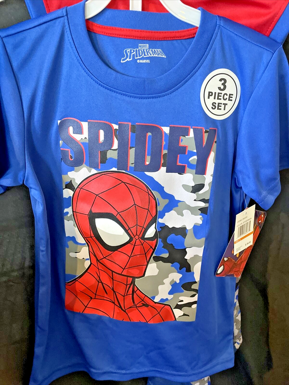 Marvel Spiderman Camouflage 3pc Set Shorts, Tshirt & Tank Top Kids Size 6