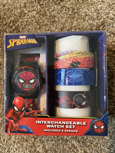 Spiderman Interchangeable Black Bezel Watch Set 4 Watch Bands Included