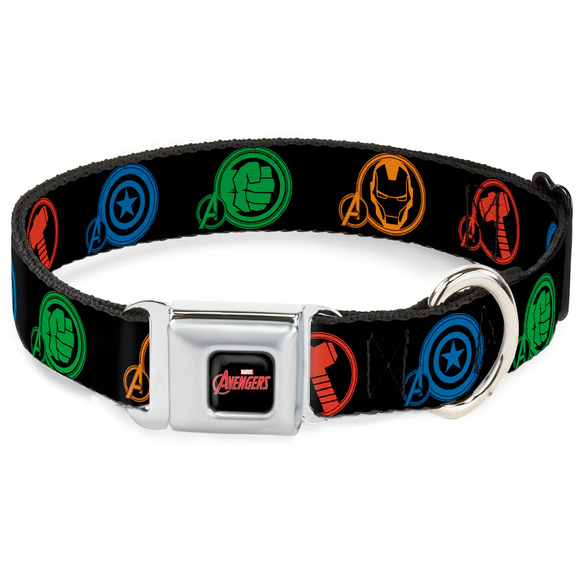MARVEL AVENGERS Logo Black/Red/White Seatbelt Buckle Collar - WAV021 Large