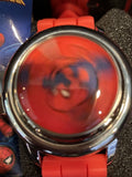 Spiderman Spinner Flip Cover LCD Youth Watch w/ Red Band in Collectable Tin