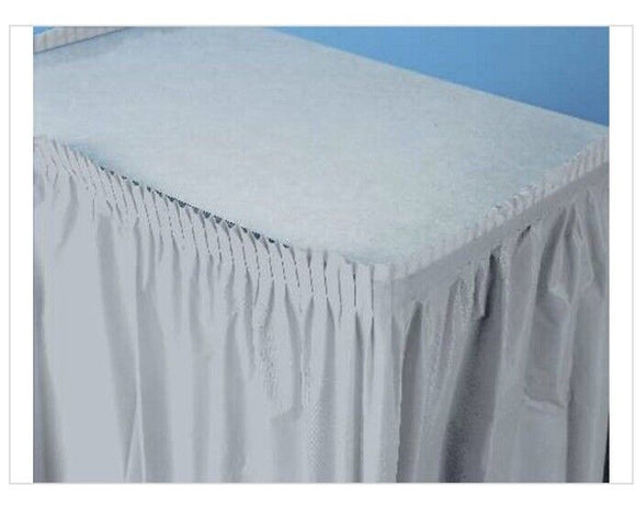 Reusable Silver Plastic Table Skirt 29”x168”