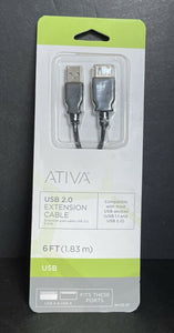 Ativa 828-655 USB 2.0 Extension Cable, 6’, Black  NEW