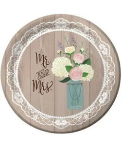 Rustic Wedding 10.25 Inch Paper Plates Bridal Shower 8 Per Pack