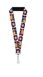 Buckle Down 1” Lanyard Marvel Captain America Face Turns Shield