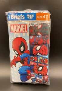 Assorted Spiderman Pattern Toddler 7 Pairs of 4T Briefs 100% Cotton Marvel