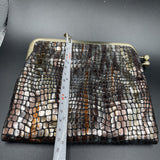 Hobo Evening Bag Bronze/Gold Metallic Leather Snakeskin Pattern Clasp Closure