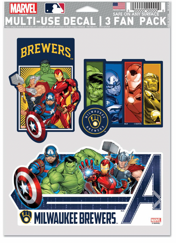 Milwaukee Brewers Marvel Multi-Use Decal 3 Fan Pack