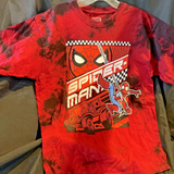 Marvel Spiderman Car Action Graphic Tie Dye Red/Blk Mens Tshirt Size M