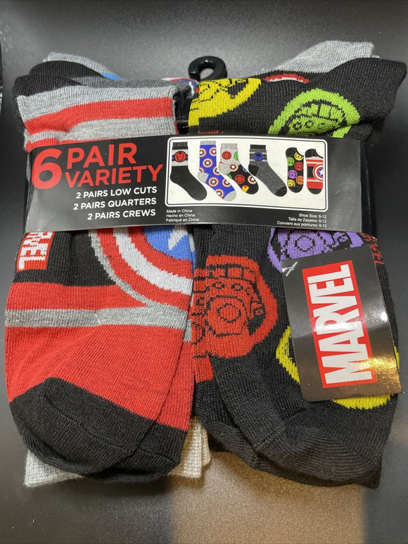 Marvel 6pair Variety Mens Socks Size 6-12
