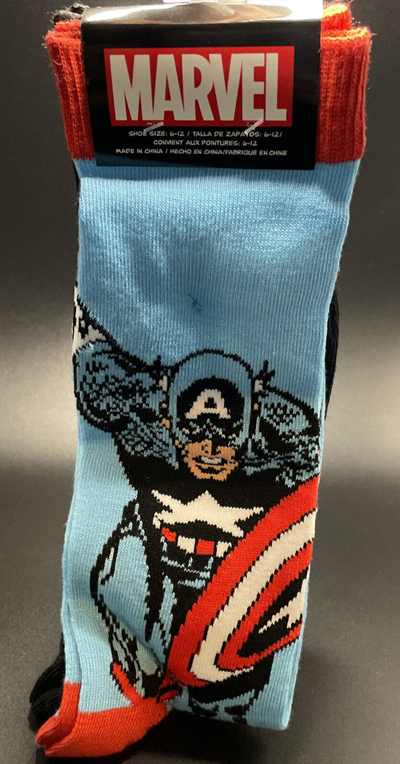 Marvel Captain America Pose & Avenger Heroes Mens Socks 2 Pairs Size 6-12