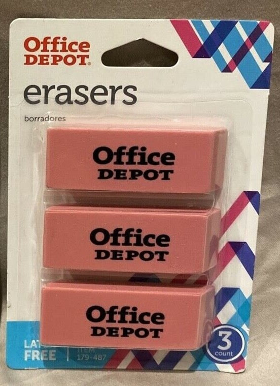 Office Depot Brand Beveled Erasers, Pink, Packed 3 Erasers