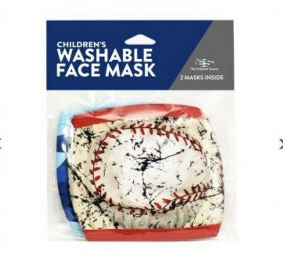 Washable Kids Face Mask Camouflage and Baseball Print 2 Pack New