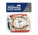 Washable Kids Face Mask Camouflage and Baseball Print 2 Pack New