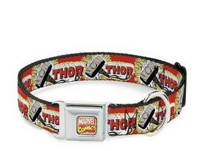Marvel Comics Logo Thor & Hammer Seatbelt Collar 1” wide Large 15”-26”