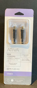 Ativa 833-465 Video Coaxial Cable 6 ft  F-TYPE RG6 TV VCR Satellite Para NEW