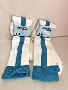 2 Pairs Hole-in-None White/Light Blue Baseball Socks Sz 10-14 NEW