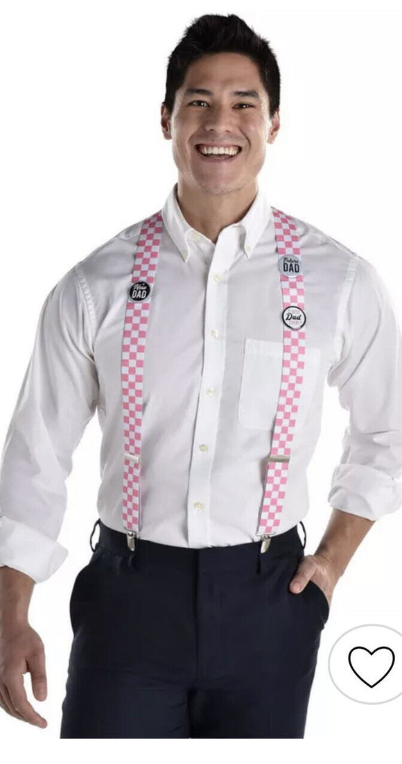 Pink Checker Dad Baby Shower Suspenders