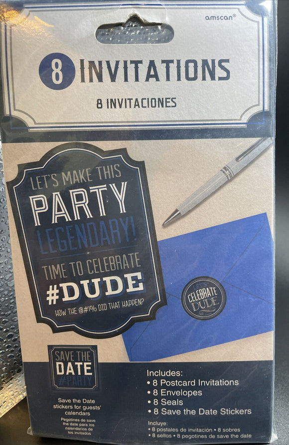 Party Invitations Let’s Celebrate The DUDE 8ct