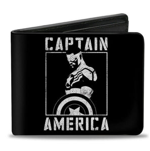 Buckle Down Marvel Captain America Shield Pose Black & White Bifold Wallet