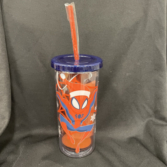 Marvel Santa Spiderman 20oz Travel Tumbler W/Lid & Straw