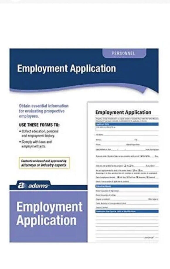 Adams Application for Employment, Forms and Instructions, 50 Forms per Pack