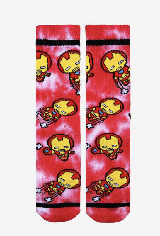 Marvel Iron Man Chibi Tie Dye Mens Crew Socks Sz 6-12