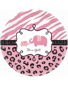 Sweet Safari Girl Jungle Animal Pink Baby Shower Party 7" Paper Dessert Plates